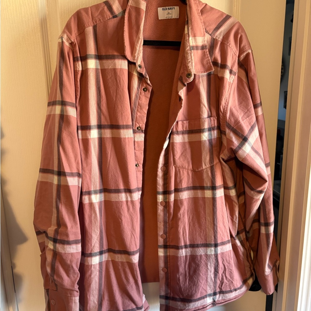 Old Navy Pink and White Plaid Coat